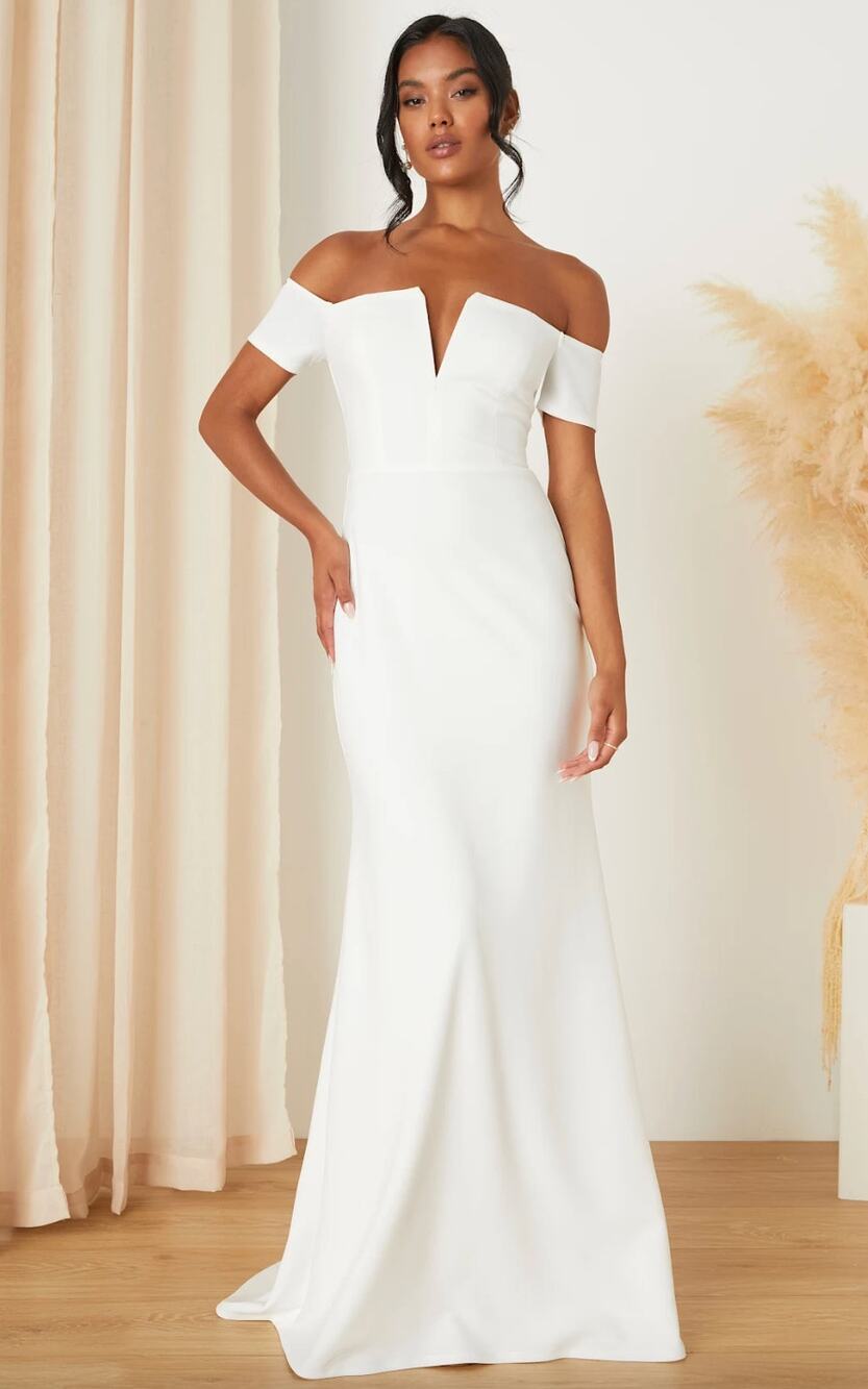 NEW Lulus Loveliest Aura White Off-the-Shoulder Mermaid Maxi Dress Wedding XS